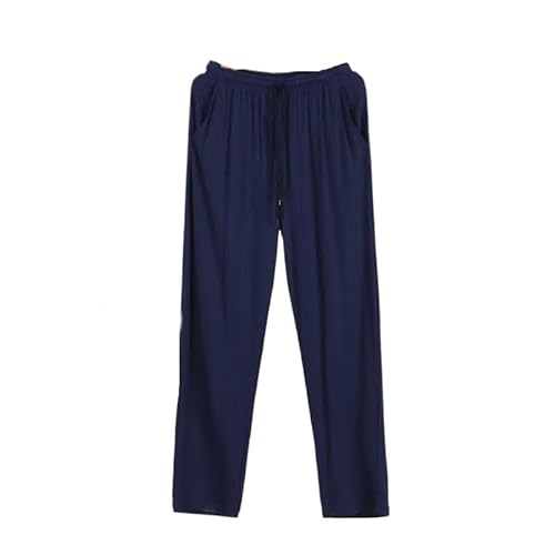 ORDOBO Damen Pyjamahose - Plus Size Mit Tasche Weiche Baumwolle Bequem Atmungsaktiv Nachtwäsche Koreanischer Stil Einfarbig Hohe Taille Homewear Blau 4XL von ORDOBO