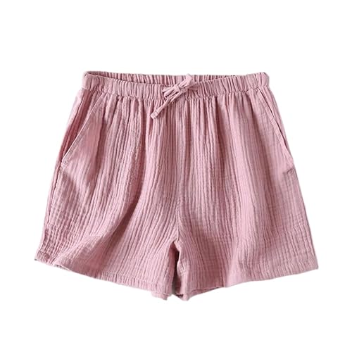 ORDOBO Damen Pyjamahose - Sommer-Baumwolle Doppellagig Koreanischer Stil Dünne Pyjamahose Einfarbig Große Größe Mit Taschen-Kordelzug Streetwear Rosa XL von ORDOBO