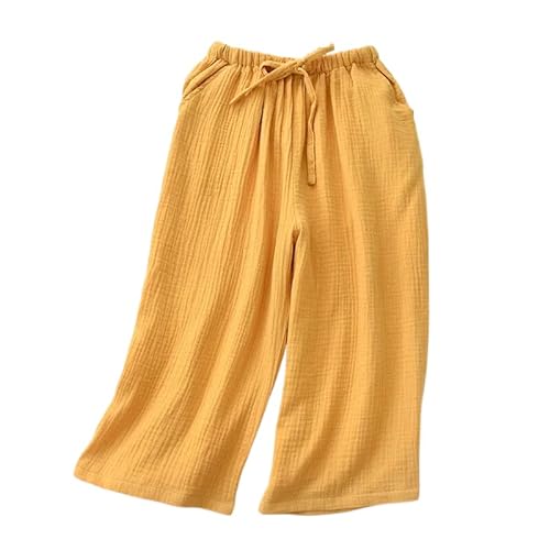 ORDOBO Damen Pyjamahose - Sommer-Baumwolle Große Größe Lockere Pyjamahose Einfarbig Hohe Taille Mit Tasche Koreanischer Stil Gerades Bein Nachtwäsche Gelb L von ORDOBO