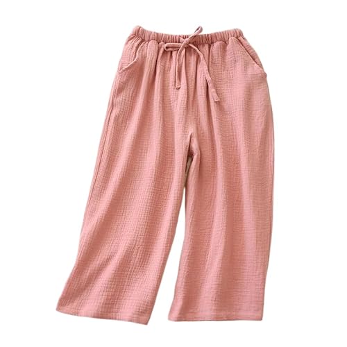 ORDOBO Damen Pyjamahose - Sommer Baumwolle Große Größe Lose Pyjama Hosen Einfarbig Hohe Taille Mit Tasche Koreanischen Stil Gerade Bein Homewear Rosa L von ORDOBO