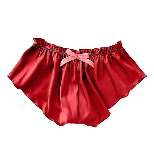 ORDOBO Damen Pyjamahose - Sommer Dünne Große Größe Satin Einfarbig Pyjama Hosen Unterwäsche Nahtlose Sexy Weiche Atmungsaktive Bequeme Homewear,Rot,L von ORDOBO