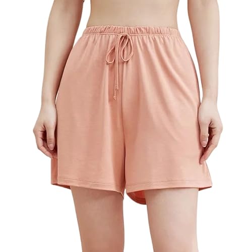 ORDOBO Damen Pyjamahose - Sommer-Elastische Taille Mit Kordelzug Homewear Lässig Große Größe Modisch Einfarbig Weiche Leichte Baumwoll-Nachtwäsche Gelb L von ORDOBO
