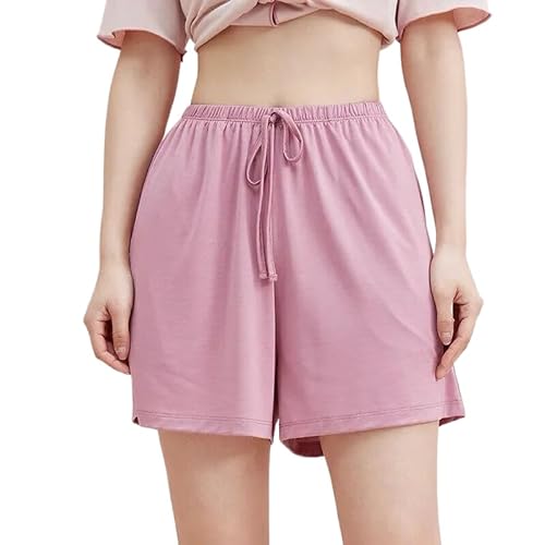ORDOBO Damen Pyjamahose - Sommer-Elastische Taille Mit Kordelzug Homewear Lässig Große Größe Modisch Einfarbig Weiche Leichte Baumwolle Loungewear Lila XL von ORDOBO