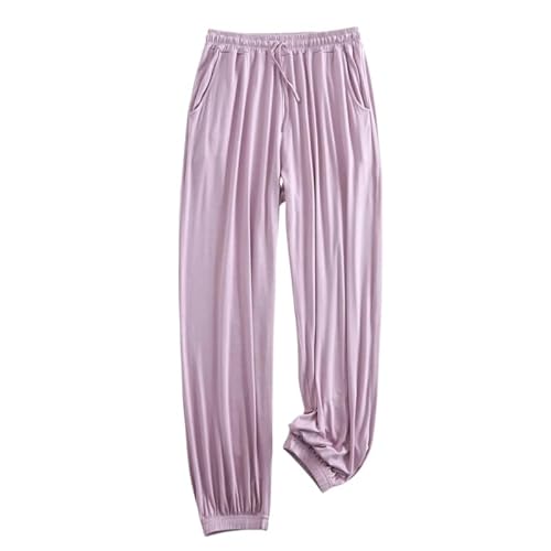 ORDOBO Damen Pyjamahose - Sommer-Hose Aus Weicher Baumwolle Einfarbig Weites Bein Übergröße Koreanischer Stil Hohe Taille Mit Tasche Kordelzug Kleidung Lila XL von ORDOBO