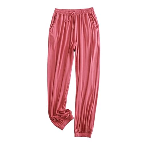 ORDOBO Damen Pyjamahose - Sommer-Hose Aus Weicher Baumwolle Einfarbig Weites Bein Übergröße Koreanischer Stil Hohe Taille Mit Tasche Kordelzug Kleidung Rot M von ORDOBO