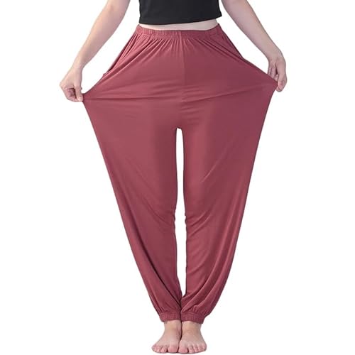 ORDOBO Damen Pyjamahose - Weich Bequem Atmungsaktiv Übergröße Hohe Taille Elastische Taille Weites Bein Einfarbig Pyjama-Hose Im Koreanischen Stil Rot 6XL von ORDOBO