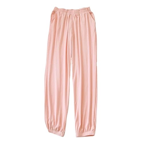 ORDOBO Damen Pyjamahose - Weiche Leichte Atmungsaktive Baumwoll-Homewear Große Größe Koreanischer Stil Frühling Und Sommer Einfarbig Mit Taschen-Nachtwäsche Rosa XL von ORDOBO