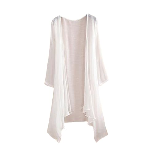 ORDOBO Sommer-Strickjacke Für Damen - Mode Elegant Langarm Midi Lange Vintage Strickjacke Lässig Dünn Unregelmäßig Baumwolle Leinen Sonnenschutz Kleidung Frühling Tops Mantel,Weiß von ORDOBO