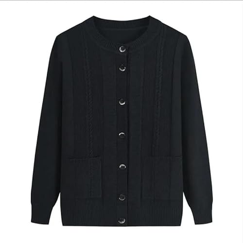 ORDOBO Strickjacke Für Damen - Mittleres Alter Ältere Mutter Strickjacke Herbst Vintage Rundhals Strickmantel Mode Outdoor Warme Streetwear,Schwarz,3XL von ORDOBO