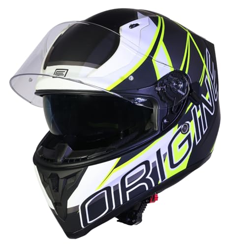 ORIGINE Integralhelm für Straßenmotorräder mit Doppelvisier, ECE2206-zugelassen (Jaune Fluo mat-Noir, S) von ORIGINE