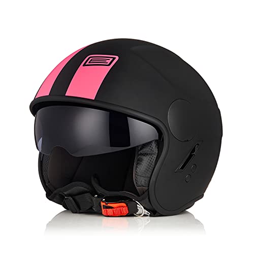 ORIGINE Motorradhelm Jethelm Rollerhelm mit Visier ECE Zertifizierung (Basic Fluo Fuxia Black,M) von ORIGINE