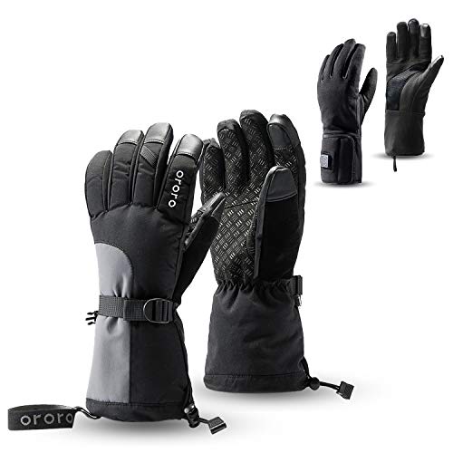 ORORO Beheizbare Handschuhe Damen Herren, 3-in-1 Beheizte Handschuhe zum Motorrad Skifahren und Wandern (Schwarz & Grau,S) von ORORO