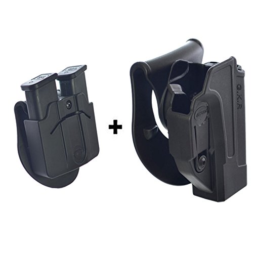 ORPAZ Defense Tiefziehholster verstellbar drehbar drehung Paddle Pistole Holster Active Retention + Doppelmagazintasche für Glock 17/19/22/23/25/26/27/31/32/34/35 von ORPAZ