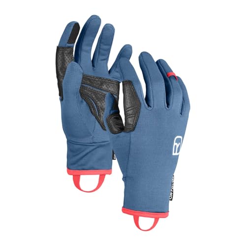 ORTOVOX Fleece Light Glove W - Leichter Fleece-Handschuh mit Smart-Finger und Leder-Handinnenseite für Skitouren - BLAU - Damen - L von ORTOVOX