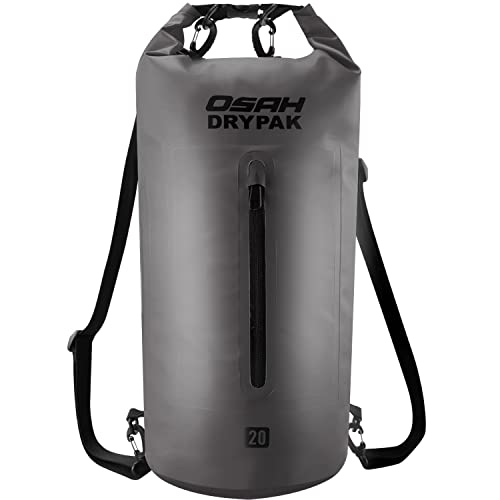 Dry Bag Wasserdichter Packsack 5L 10L 15L 20L 30L Wasserdichte Tasche Sack Beutel Lang Schulter Verstellbarer Schultergurt für Kajak Boot Angeln Rafting Schwimmen Wassersport Treiben (Grau, 20L) von OSAH DRYPAK