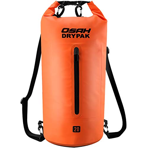 OSAH DRYPAK Dry Bag Wasserdichter Packsack wasserdichte Tasche Sack Beutel Lang Schulter Verstellbarer Schultergurt für Kajak Boot Angeln Rafting Schwimmen Wassersport Treiben (Orange, 5L) von OSAH DRYPAK