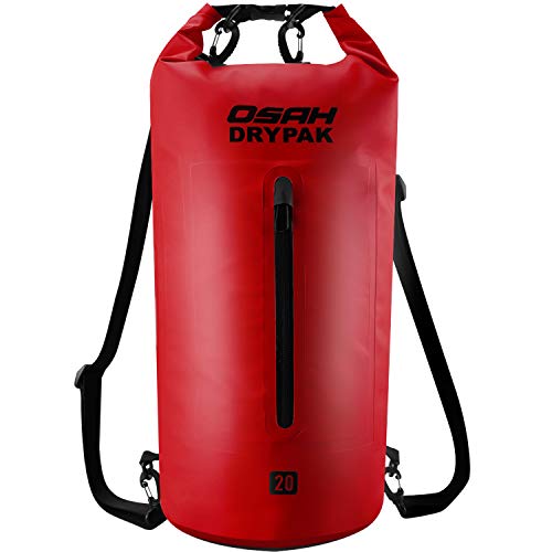 OSAH DRYPAK Dry Bag Wasserdichter Packsack wasserdichte Tasche Sack Beutel Lang Schulter Verstellbarer Schultergurt für Kajak Boot Angeln Rafting Schwimmen Wassersport Treiben (Rot, 10L) von OSAH DRYPAK
