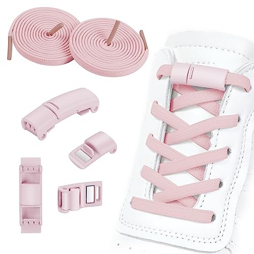 OSDUE 2 Paar Elastische Schnürsenkel, Schnürsenkel Ohne Binden, Schleifenlose Schuhbänder Schnürsenkel mit Metallkapsel, Gummi Schuhband Schnellschnürsystem für Kinderschuhe,Sportschuhe(Rosa) von OSDUE