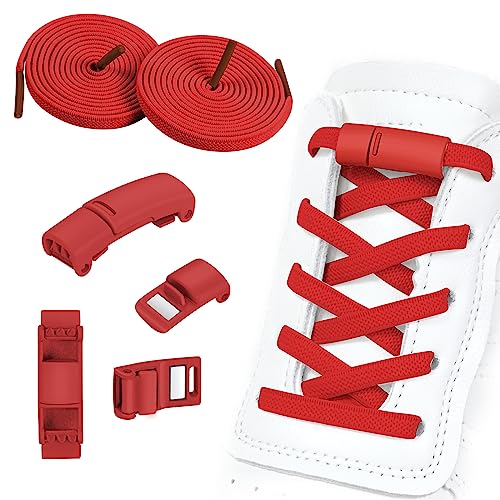 OSDUE 2 Paar Elastische Schnürsenkel, Schnürsenkel Ohne Binden, Schleifenlose Schuhbänder Schnürsenkel mit Metallkapsel, Gummi Schuhband Schnellschnürsystem für Kinderschuhe,Sportschuhe(Rot) von OSDUE