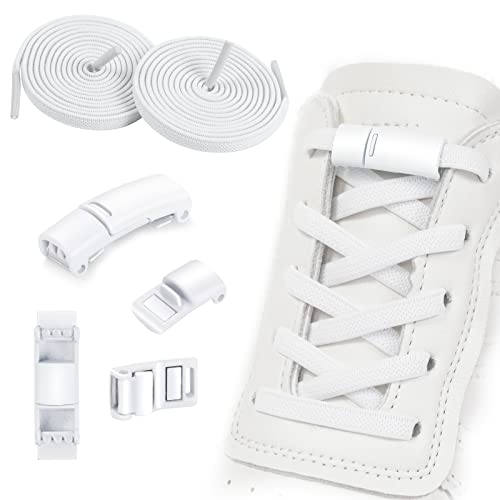 OSDUE 2 Paar Elastische Schnürsenkel, Schnürsenkel Ohne Binden, Schleifenlose Schuhbänder Schnürsenkel mit Metallkapsel, Gummi Schuhband Schnellschnürsystem für Kinderschuhe,Sportschuhe(Weiss) von OSDUE