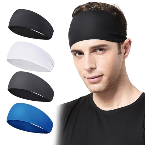 OSUWLSI 4 PCS Sports Stirnband, winddichter, Warmer und atmungsaktiver Baumwoll-elastischer Schweißband, Anti-Rutsch Feuchtigkeitsableitendes Stirnband für Frauen Sport/Yoga/Laufen/Fitness von OSUWLSI