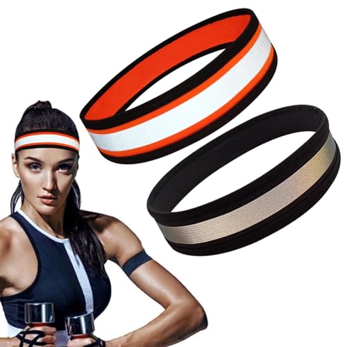 Reflektierendes Stirnband Sport Stirnband Schweißband Stirn Schweißband Handgelenk Schweißband verbesserte Sichtbarkeit bei Nacht für Yoga, Laufen, Radfahren, Basketball von OTAIVE