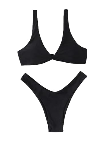 OTBEHUWJ Bikini Damen Set Bikini Gepolstert BH Hochbein Verband Push Up Bikini Set Brasilianer Badeanzug Frauen Badebekleidung-schwarz-XL von OTBEHUWJ