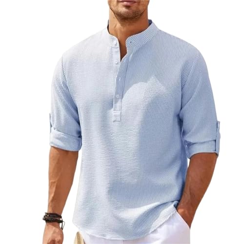 OTBEHUWJ T-Shirt Herren Langärmelige Hemden Frühling Herbst Stand-Up-Kragen Casual Beach Style Plus Size-Blau-S von OTBEHUWJ