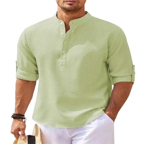 OTBEHUWJ T-Shirt Herren Langärmelige Hemden Frühling Herbst Stand-Up-Kragen Casual Beach Style Plus Size-Grün-4Xl von OTBEHUWJ