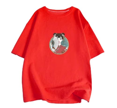 OTBEHUWJ T-Shirts für Damen T-Shirt-Kurzärmel-Frauen Mit 200 Kg Fett Mm Plus Dünger, Um Die Spitze Zu Erhöhen-Rot-M von OTBEHUWJ