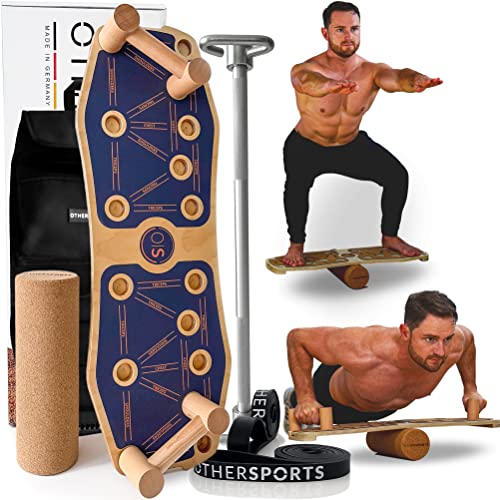 OTHERSPORTS Sportboard - Trainingsgeräte für zuhause – Home Gym Equipment für ein ideales Training zuhause Balance Board Bundle BlueGrip mit Bag (Mit Fitness Stange und Rucksack, Blau) von OTHERSPORTS