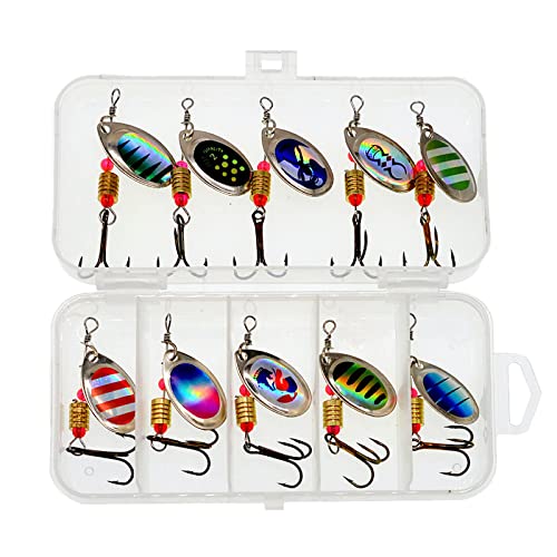 Angelköder,10 Stück Metall Spinner Köder Set, rotierende Pailletten, Angelköder, Löffelköder für Hecht, Forelle, Barsch, Lachs, Barsch von OTKARXUS