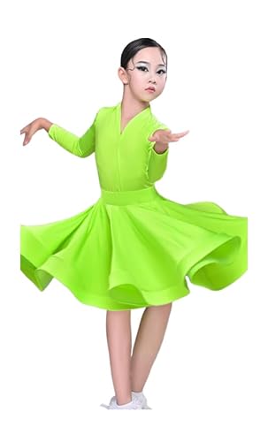 OTMYIGO Mädchen Latin Dance Kleid für Gesellschaftstanz Rumba Samba Wettbewerb Tanzkostüm Kind Karneval Jazz Dancewear,A16,150 von OTMYIGO