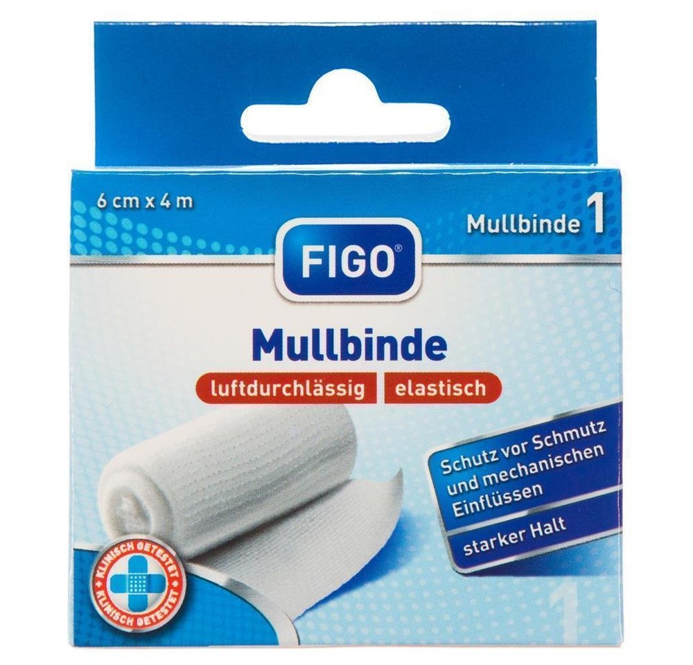 FIGO Bandage Mullbinde einzeln 6cm x 4m (Set, 1-tlg., elastische Fixierbinde), Mullbinde Fixierbinde Bandage Komfortverband von FIGO