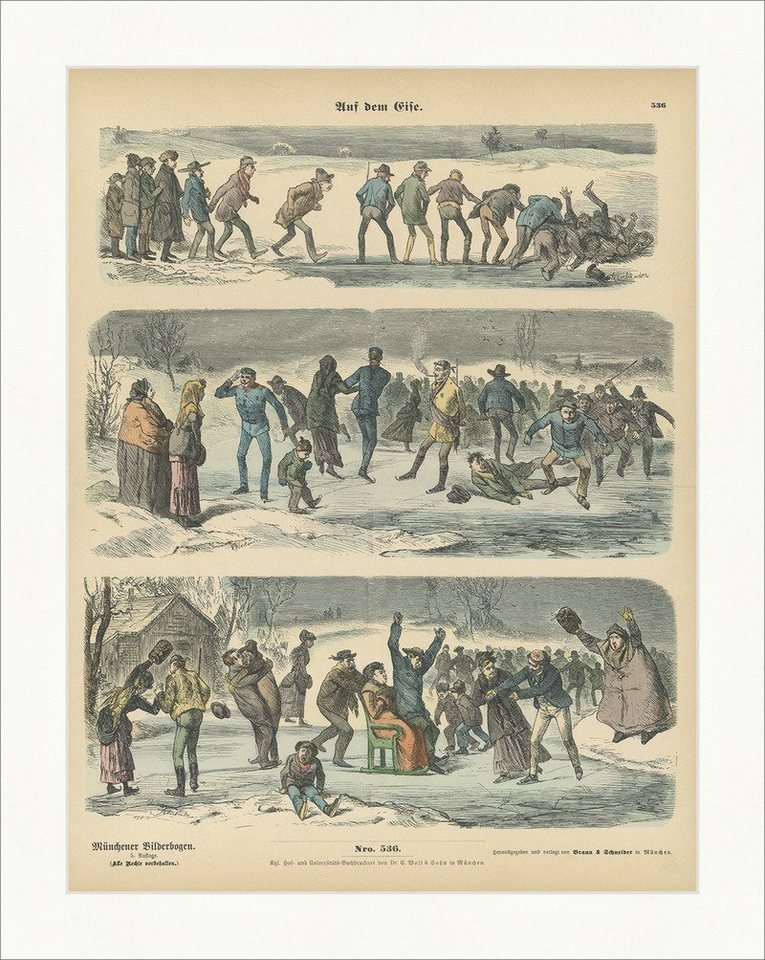Kunstdruck Auf dem Eise Oberländer Schlittschuhe Fallen Holzstich Münchener Bilde, (1 St) von OTTO