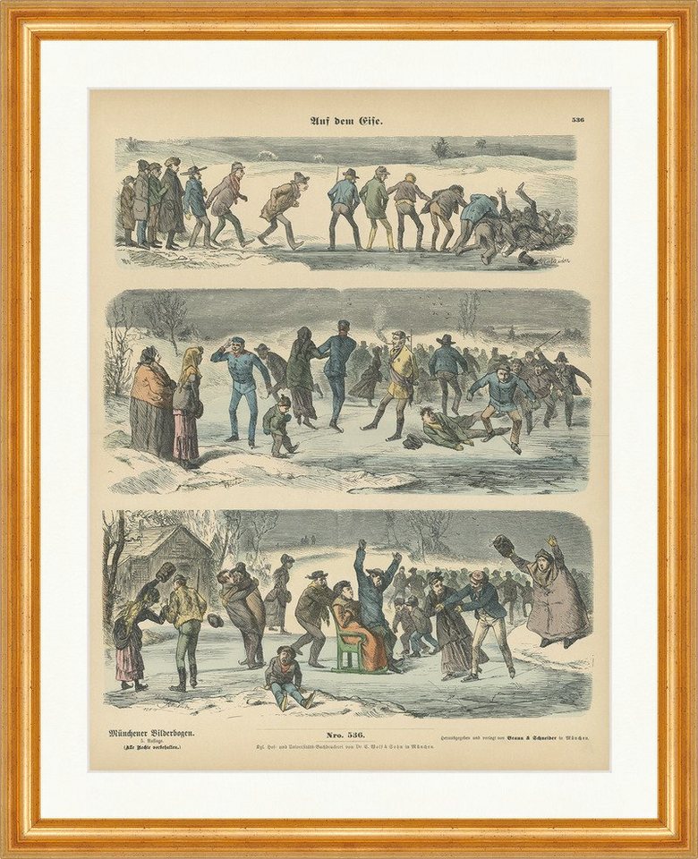 Kunstdruck Auf dem Eise Oberländer Schlittschuhe Fallen Münchener Bilderbogen 536, (1 St) von OTTO