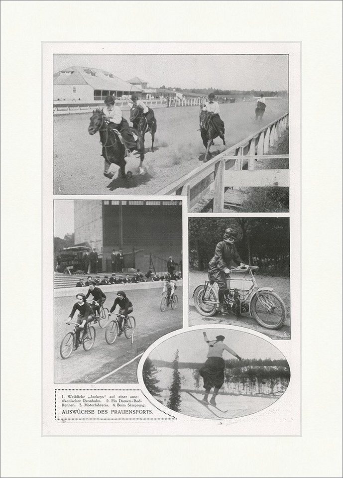 Kunstdruck Auswüchse des Frauensports Jockeys Fahrrad Ski Pferde Sport F_Vintage, (1 St) von OTTO