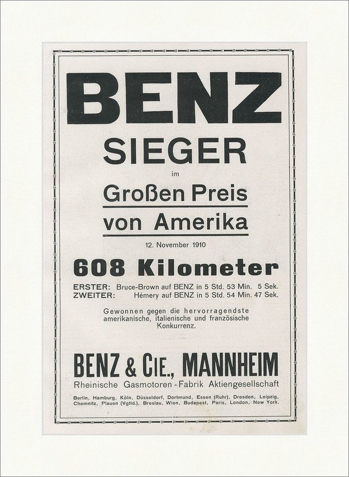 Kunstdruck Benz Sieger im Großen Preis von Amerika 1910 608 km Bruce Brown Faksim, (1 St) von OTTO