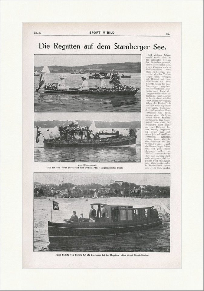 Kunstdruck Regatten auf dem Starnberger See 1909 Ludwig von Bayern Boote F_Vintag, (1 St) von OTTO