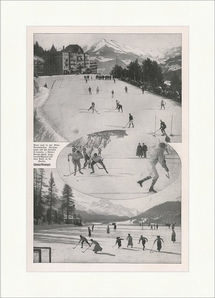 Kunstdruck Schweizer Wintersport 1909 Eishockey Sport Bandy Leysin Spiele F_Vinta, (1 St) von OTTO