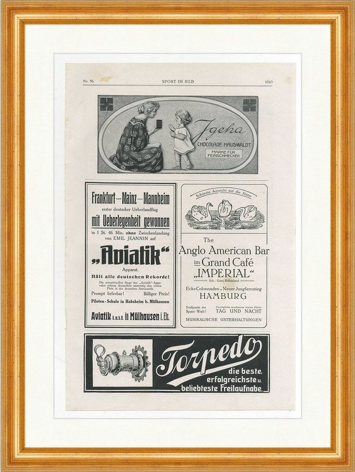 Kunstdruck Werbeseite Aviatik Ueberlandflug Anglo American Bar Cafe Imperial SP 2, (1 St) von OTTO