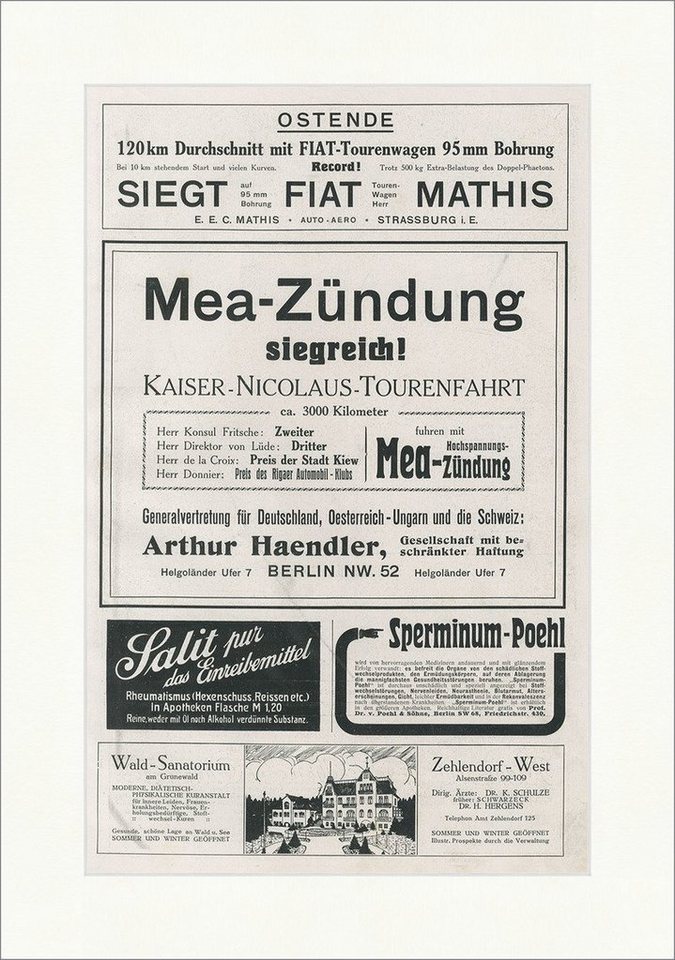 Kunstdruck Werbung Fiat Tourenwagen Mea-Zündung Kaiser Nicolaus Faksimile SP 087, (1 St) von OTTO