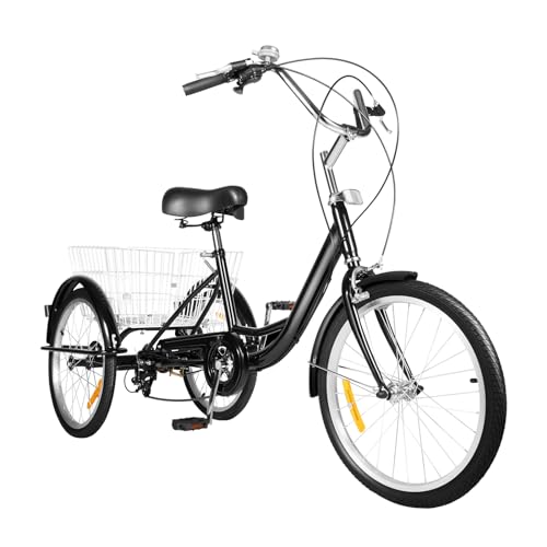 OUBUBY Dreirad für Erwachsene, 20 Zoll 8 Gängen Dreirad Erwachsene, Stadtrad Dreirad mit Einkaufskorb Seniorenfahrrad Geeignet für Körpergröße 5,09-5,58 Ft (schwarz) von OUBUBY