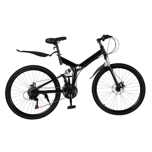 OUBUBY Mountainbike, 26 Zoll 21 Gang Fahrrad Falt Mountainbike Premium Mountainbike Erwachsenen Fahrrad City Bike Tragbares Mountainbike mit Vollfederung Scheibenbremsen von OUBUBY