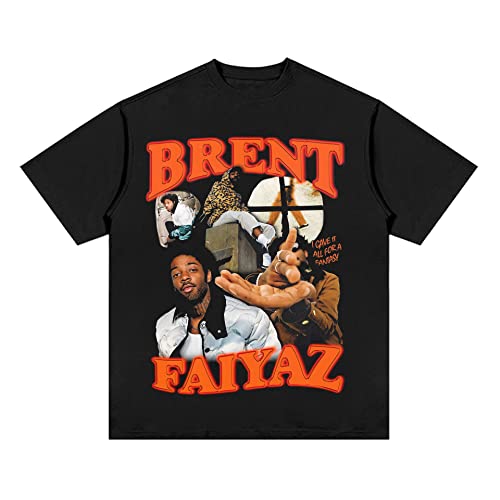 OUHZNUX Brent Faiyaz Print Dance Cotton T-Shirt, Casual Singer Kurzarm-Sweatshirt, Fashion Streetwear Top Schwarz für Männer und Frauen (XS-3XL) von OUHZNUX