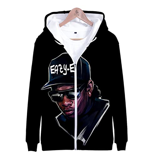 OUHZNUX Eazy E Jacket, Harajuku Rapper Print Zip-Up Jacket, Street Hip Hop Apparel Casual Comfort Hooded Sweatshirt (2XS-4XL) von OUHZNUX