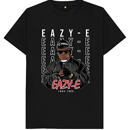 OUHZNUX Eazy E T-Shirt, Kurzarm-Sweatshirt aus Baumwolle mit Harajuku-Sängerdruck, Street Hip Hop Dancing Casual Bequemer Pullover Schwarz (XS-3XL) von OUHZNUX