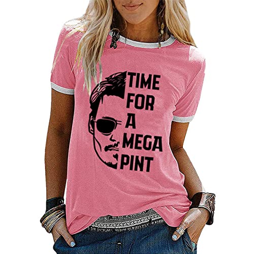 OUHZNUX Johnny Depp Time for a Mega Pint Print T-Shirt, Street Hip Hop Style Rundhals Tanktop Sweatshirt, Damenmode Casual Comfort Kurzarm Sweatshirt (S-3XL) von OUHZNUX