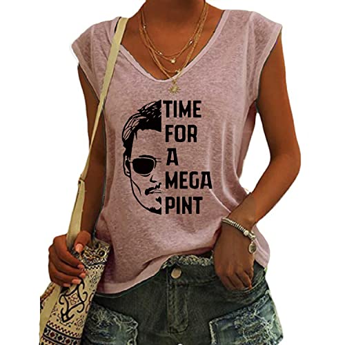 OUHZNUX Johnny Depp Time for a Mega Pint Print T-Shirt, Street Hip Hop ärmelloses Tank Top Sweatshirt, Damenmode Casual Comfort Kurzarm Pullover (S-3XL) von OUHZNUX