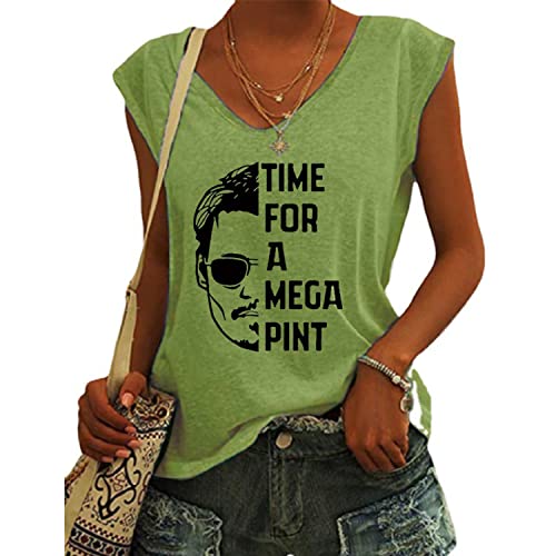 OUHZNUX Johnny Depp Time for a Mega Pint Print T-Shirt, Street Hip Hop ärmelloses Tank Top Sweatshirt, Damenmode Casual Comfort Kurzarm Pullover (S-3XL) von OUHZNUX